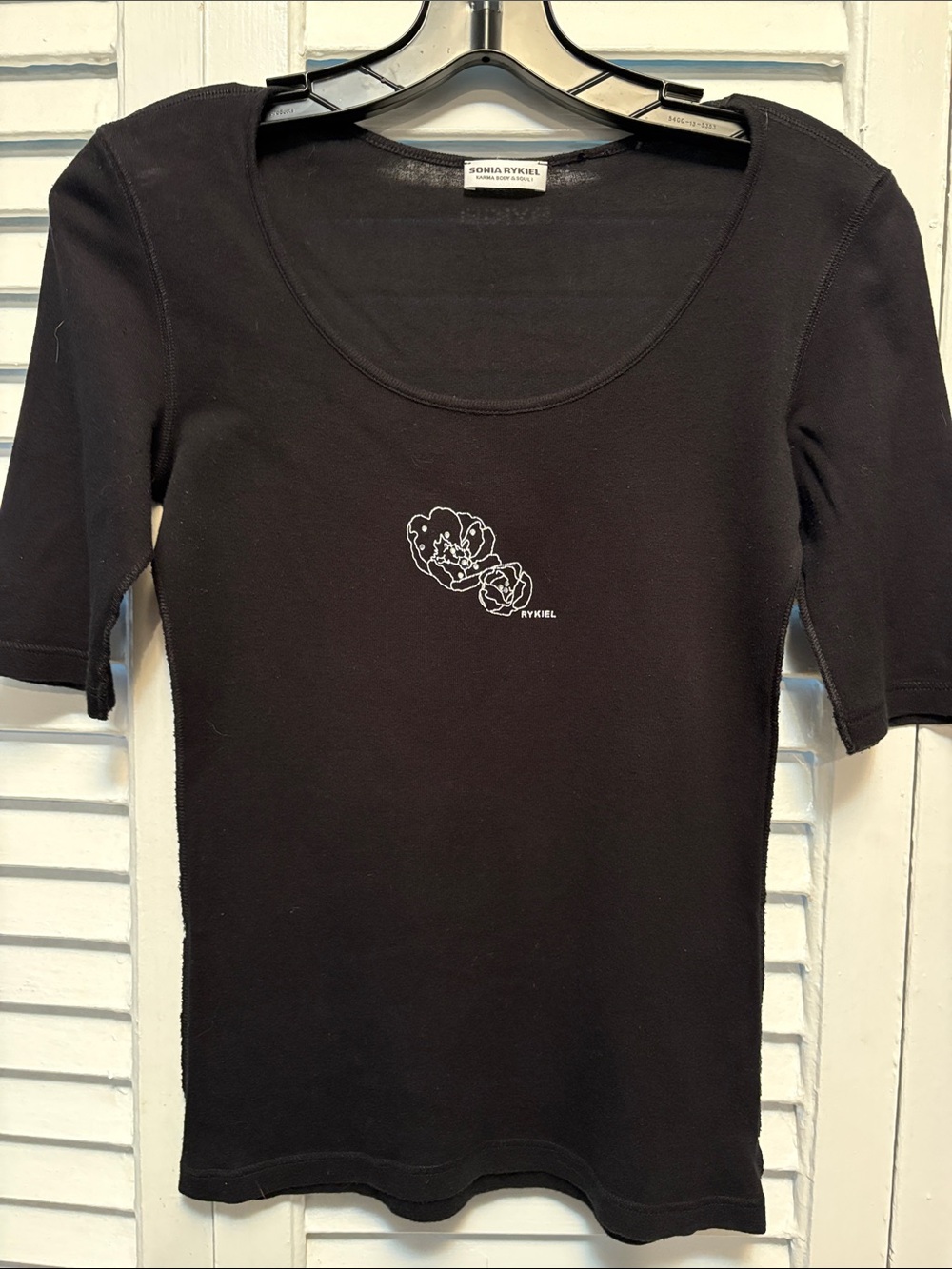 Sonia Rykiel Black Scoop Neck Floral Tee size XS